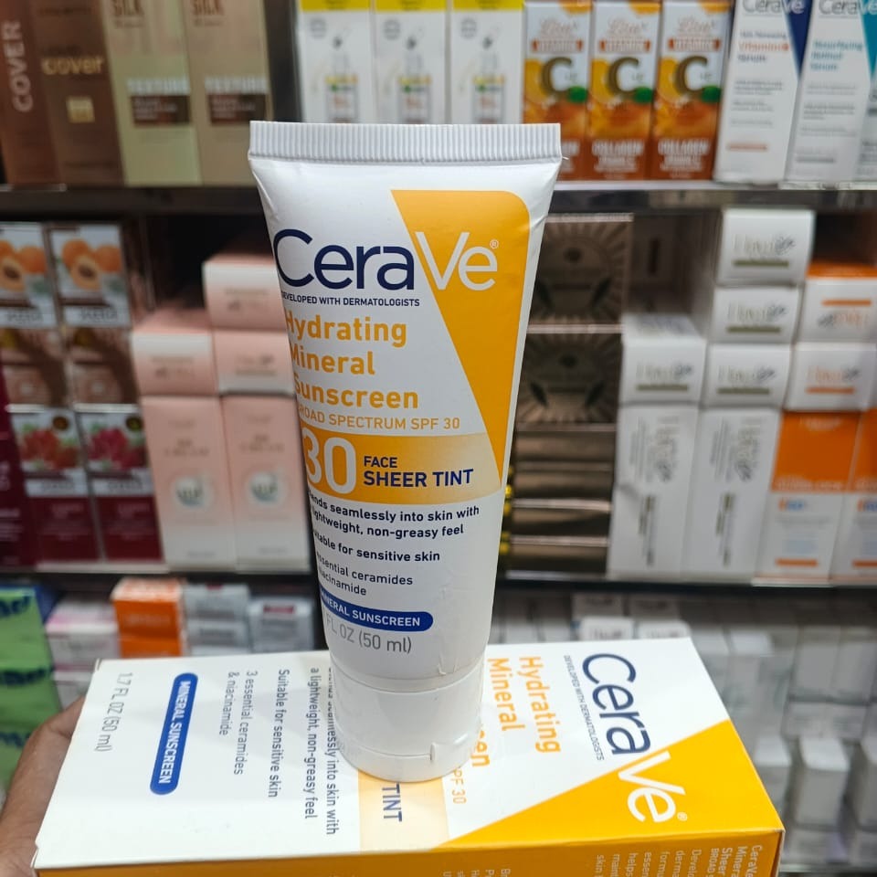 CeraVe Hydrating Mineral Sunscreen SPF 50 | Broad Spectrum UV Protection with Hyaluronic Acid & Ceramides – 50ml