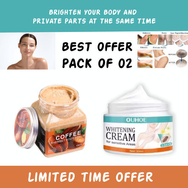 Pack Of 02 | WOKALI Coffee Sherbet Body Scrub 350ml And Whitening Cream 30ml for Private Areas & Private Part - Underarm